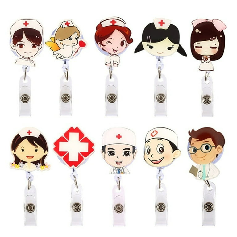 3pcs Castle Badge Reel Holder Retractable with ID Clip for Name Tag Card Cute Funny Cartoon Mouse Nursing Doctor Rn Medical Assistant Work Office
