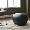 thumbnail image 5 of 23" Wide Faux Leather Upholstered Ottoman, Mid-Century Modern Living Room Footrest with Soft Padded Seat, Footstool for Bedroom, Entryway or Living Room, Black, 5 of 9