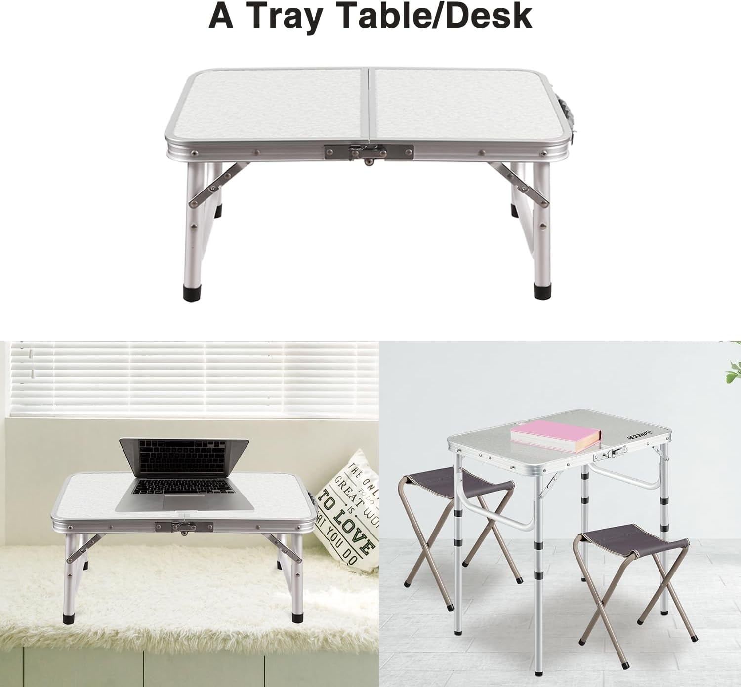 REDCAMP Table carrée pliante de 0,9 m, légère, portable, pliable en deux,  petite table pour adultes, utilisation en extérieur, intérieur, blanc, 0,9 m