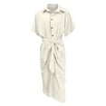 thumbnail image 5 of Bigersell Floral Dress Fashion Women's Summer Casual Short Sleeve Solid Button Split Opening Dress Long Dress Women's Plus Maxi Dresses, Style 15601, Beige S, 5 of 5