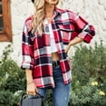 thumbnail image 4 of Pntutb Womens Single-Breasted Plaid Shirt Long-Sleeve Shirt Woolen Coat Oversized Jacket Red L, 4 of 6