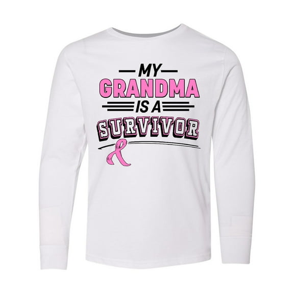Inktastic My Grandma is a Survivor Breast Cancer Awareness Long Sleeve Youth T-Shirt