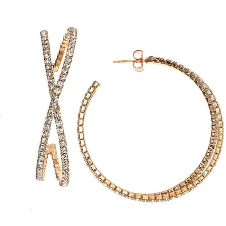 X & O Handset Austrian Crystal Rose Gold-Plated 45mm Bypass Earrings