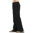 thumbnail image 2 of Men's Cotton Linen Pants Solid Color Casual Trousers, Lightweight Loose Beach Summer Pants for Vacation and Lounging,Black,2XL, 2 of 7