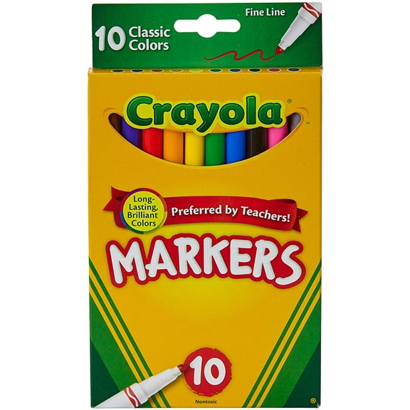 Crayola Line Markers, Fine Point, Assorted Colors, 10 Count