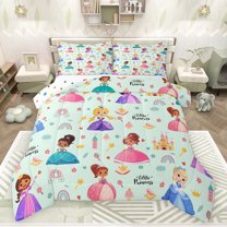 Manfei Cartoon Princess Girls Full Size Comforter Sets,Cute Magical Castle Bedding Comforter Set,Cartoon Girly Rainbow Bedding Sets For Kids,Super Cozy Room Decor Reversible,3pcs