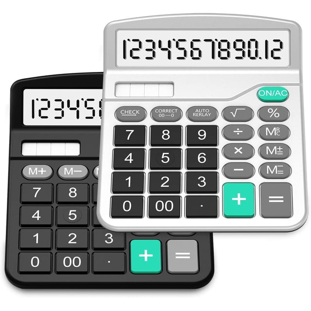 Calculadora Splaks Paquete 2 Funcional Estándar Doble Alimentación Pantalla 12 Dígitos Negro Plateado