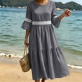 thumbnail image 2 of Bxsruta Womens Midi Dress Casual Bell Sleeve Round Neck Flowy Sundress, 2 of 8