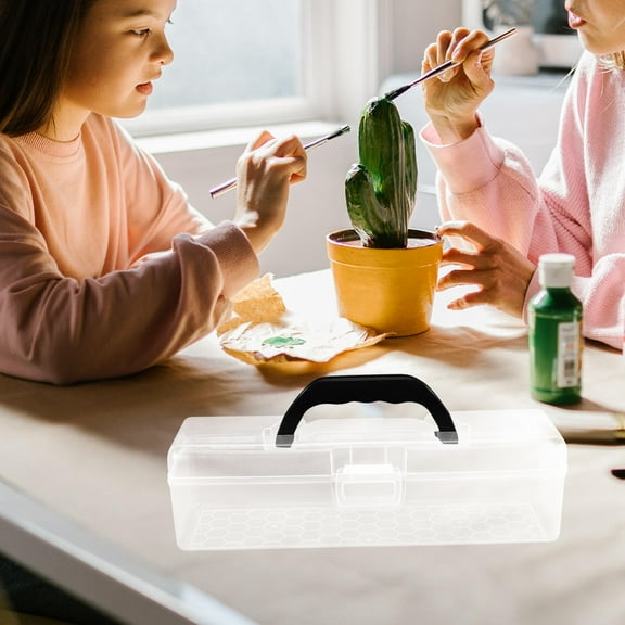 MLINS Clear Plastic Storage Box for Paint Brushes and Pens Portable Craft Organizer Storage Container for Watercolor and Makeup Brushes