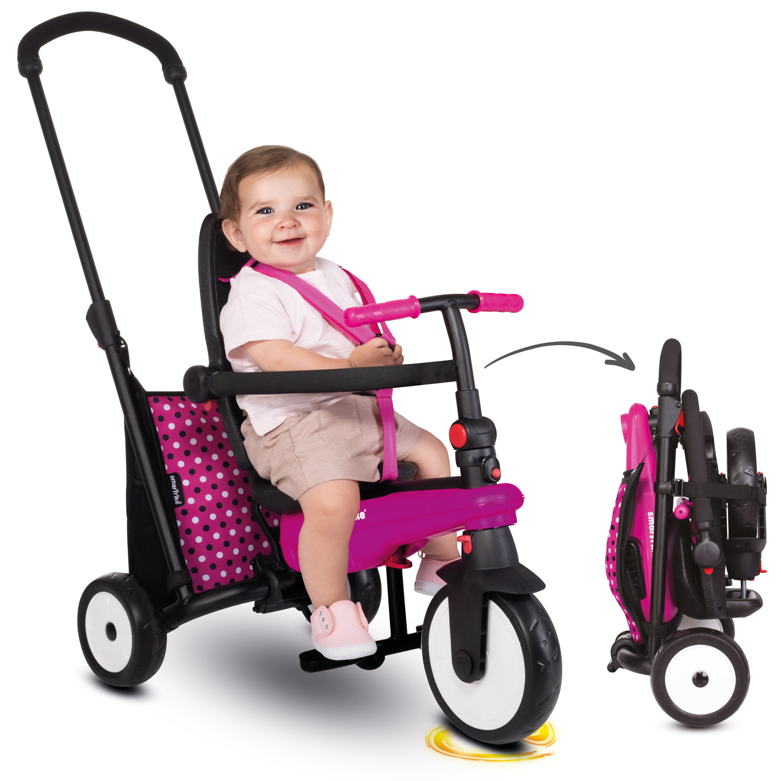 Pink smarTrike smarTrike smarTfold 500 Folding Baby Tricycle for 1 Year Old 