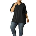 thumbnail image 3 of MODA NOVA Juniors' Plus Size V Neck Short Sleeve Casual Tunic Tops Black 1X, 3 of 6