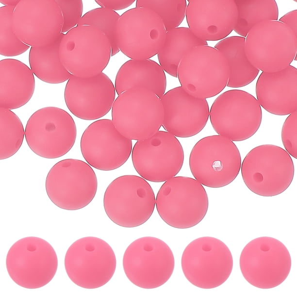 Uxcell 60 Pcs Cuentas de Silicona, Cuentas Redondas Focales de 9mm Color Caramelo a Granel para Llaveros Pulseras Collares Bolígrafos Suministros de Manualidades DIY, Rosa Mate