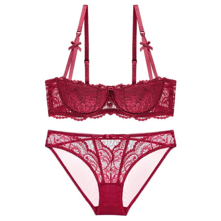 Xihbxyly Sexy Plus Size Underwire Lingerie Sets for Curvy Women Women s French Sexy Gathering Large Size Bra Set Ultra-thin Big Breasts Shows Small Collection Lingerie Sets Plus Size
