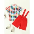 thumbnail image 4 of Toddler Boys Summer Outfit Sets Short Sleeve Heart Print Shirt + Red Suspender Shorts Two-Piece Outfits Set, 4 of 8