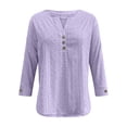 thumbnail image 4 of XuJwPNcy 3/4 Length Sleeve Womens Tops Casual V-Neck Button Blouse Ladies Eyelet Top Spring Summer Fashion Outfit, 4 of 7
