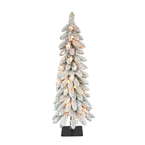 4' Pre-Lit Flocked Alpine Artificial Pencil Christmas Tree – Clear Lights - Walmart.com