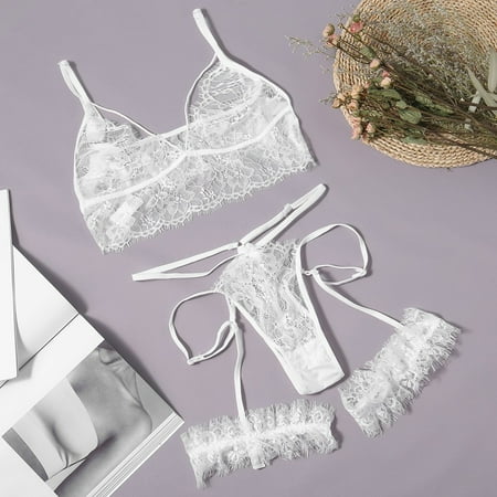 

TANGNADE Fashion Women Lace Underwear Hollow Out Lingerie Bra G-Tring Thong Set 2-XL