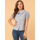 thumbnail image 2 of Blusa de manga abullonada floral con cuello en punta de camisa abotonada para mujer Azul M, 2 of 6
