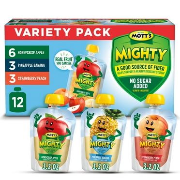 Mott's Mighty Applesauce Variety Pack, 3.2 oz, 12 Count Clear Pouches