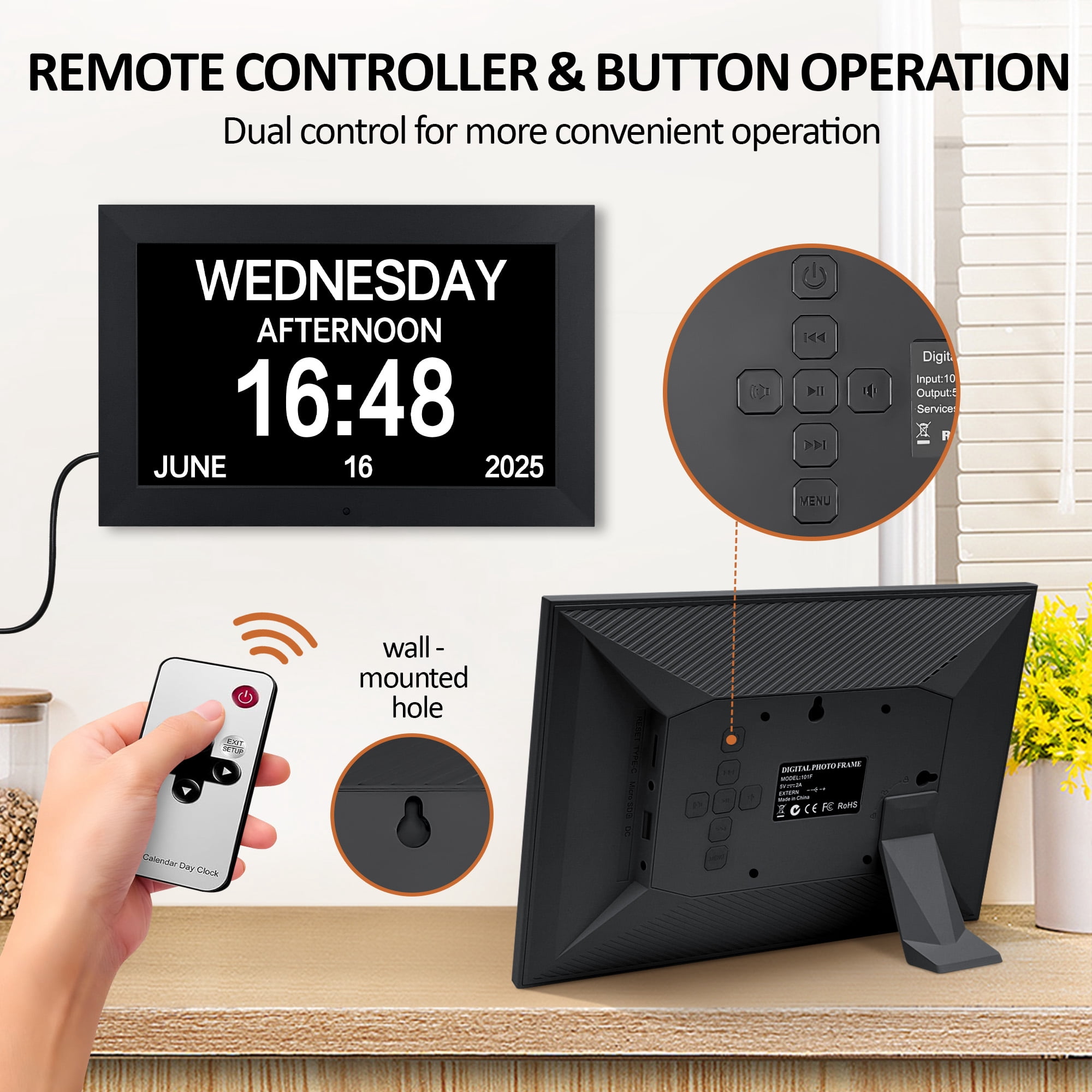 掛時計 ディーラーディスプレイ Jazeyeah, Dementia Clock, 10.1 Inch Digital Display, Large Font