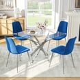 thumbnail image 2 of 5-Piece 36" Square Glass Dining Set, Clear Tempered Glass Table & 4 Velvet Chairs with Stainless Steel Legs for Kitchen, Meeting Room, 2 of 8