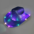 thumbnail image 2 of Sombrero de mezclilla luminoso con lentejuelas occidentales, sombrero de vaquera con ala de lentejuelas iluminada, sombrero de fieltro con tiara LED para mujer, disfraz de Halloween para despedidas, 2 of 5