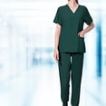 thumbnail image 3 of Conjunto de Uformes Médicos, Escote en V Manga Corta con Bolsillos Usex Enfermera Pantalones para Salón Mujeres Enfermeras , XXL Verde Otro Hugo Blusa y pantalones médicos, 3 of 7