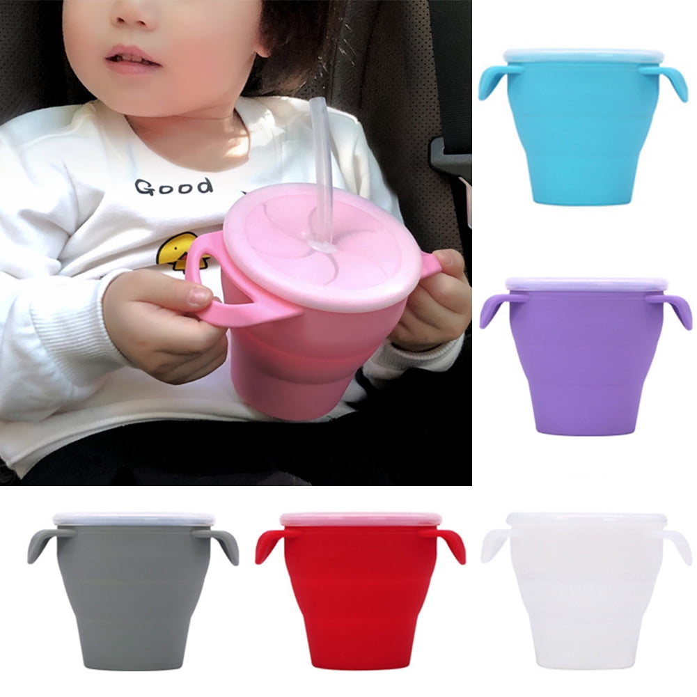 Dusty Lilac Collapsible Silicone Snack Container Toddler Snack Cup with Attached Lid Boppabug Toddler Spill Proof Snack Catcher 