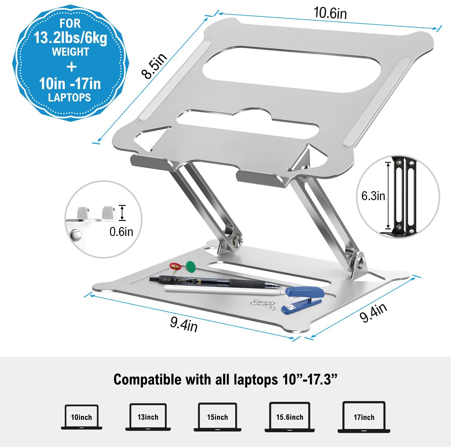 AUBEAMTO  Laptop Stand for Desk,Adjustable Laptop Stand ,Ergonomic Computer Stand Laptop Riser, Sit to Stand Laptop Holder Compatible with All Laptops 10-17" MacBook Pro, iPad Air(Z19-Silver)