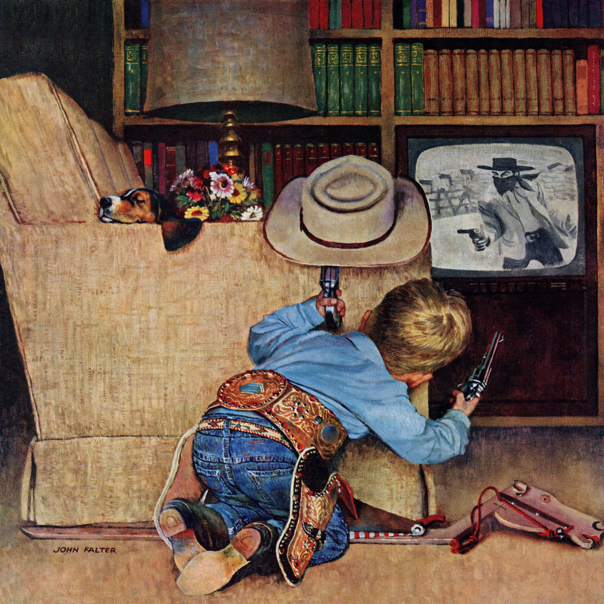 Marmont Hill "Cowboy and TV" by Curtis Painting Print on Canvas