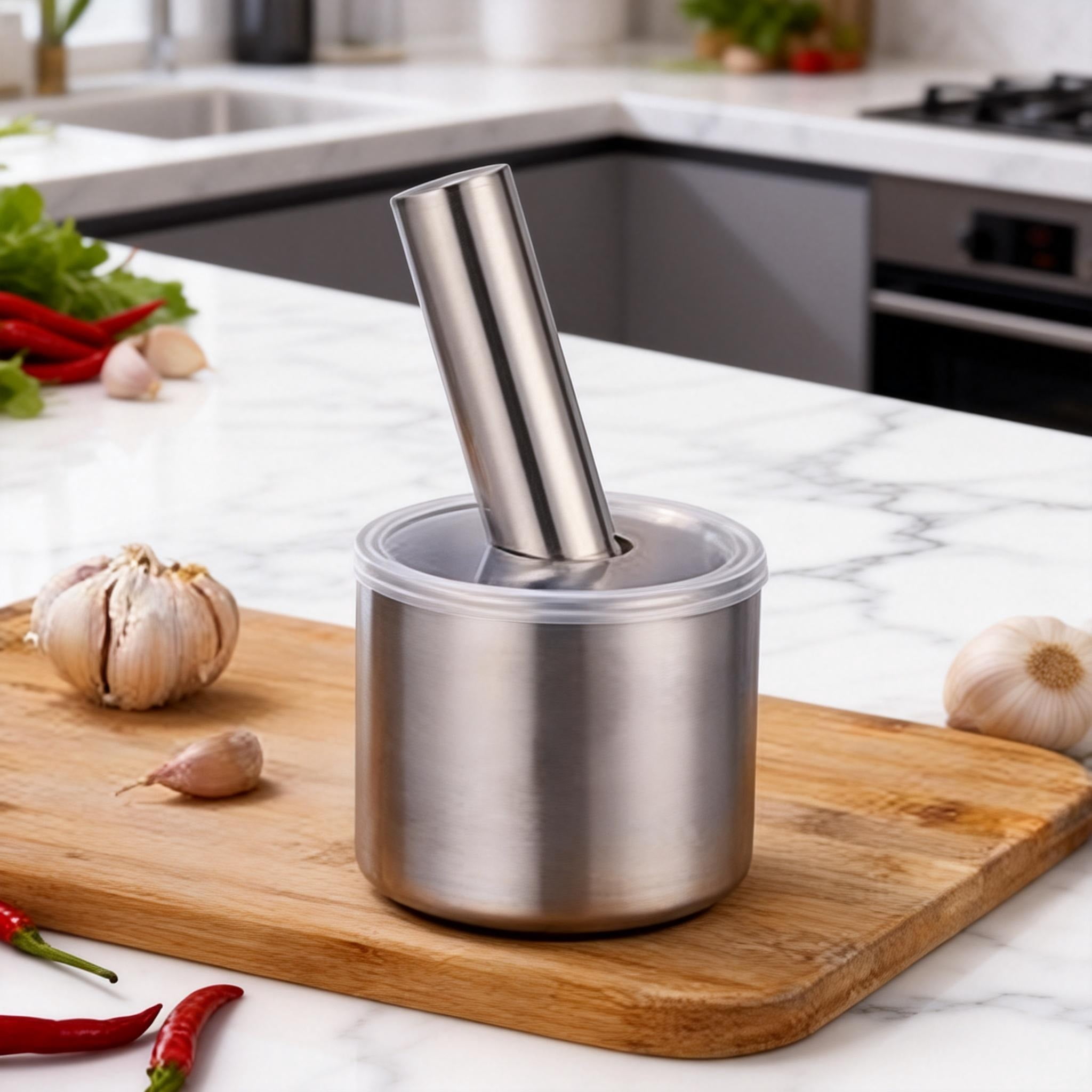 Stainless steel garlic press manual grinder household crushing jar garlic mortar medicine grinder suitable for daily use at home