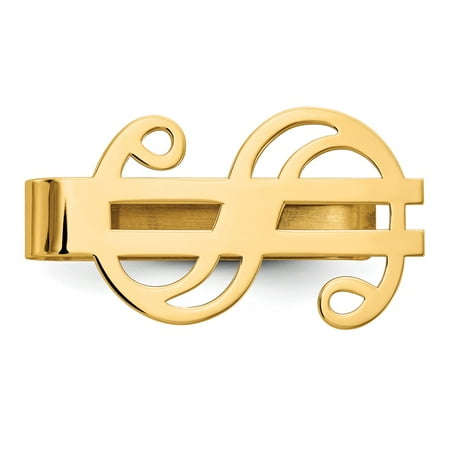 Yellow Gold Carved Money Clip - 14K Yellow Gold Polished Engravable Dollar Sign Money Clip