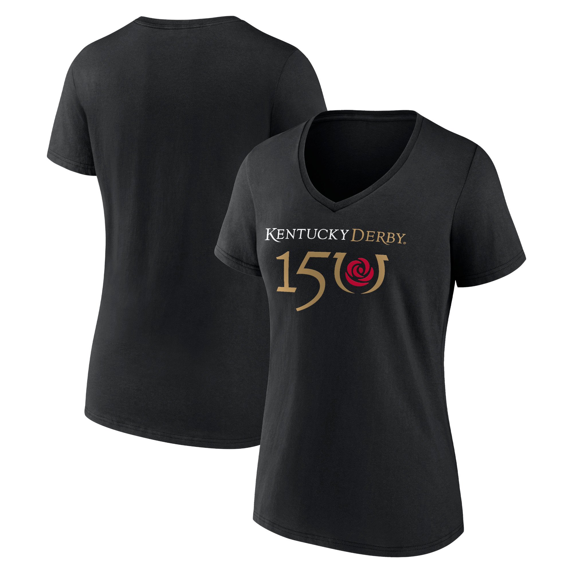 Women's Black Kentucky Derby 150 Primary Logo V-Neck T-Shirt