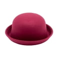 thumbnail image 2 of Flat-top Fedora Hat Pure Color Imitation Wool Jazz Hat Unisex Japanese Style Wide Brim Ladies Round Hat Parties Cosplay Bowler Hat, 2 of 8