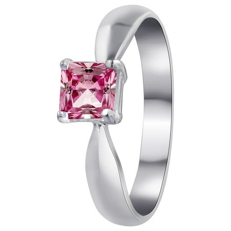 - Gem Avenue 925 Sterling Silver Pink Color Cubic Zirconia Solitaire Ring