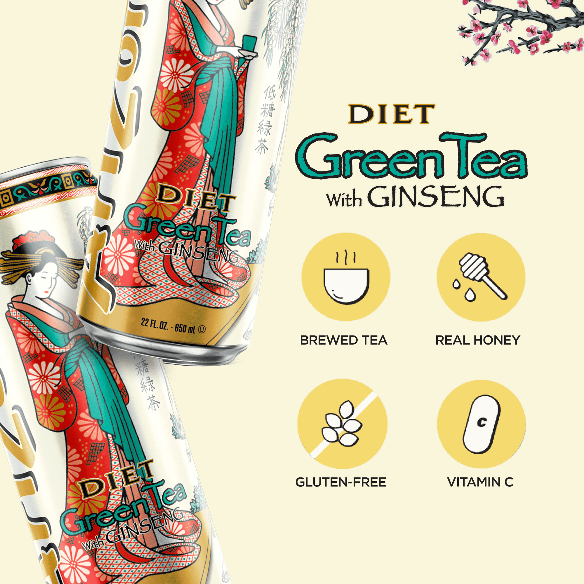(24 pack) Arizona Diet Green Tea with Ginseng, 22 Fl. Oz.
