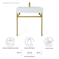 thumbnail image 3 of Sink Vanity Cabinet, Wall Mount, White Gold, Ceramic, Stainless, Modern Contemporary, Hotel Bedroom Bathroom Master Suite Guest, 3 of 8