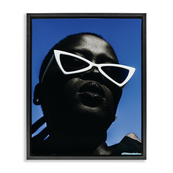 Stupell Industries Stylish Sunglasses on Blue People Photography Black Floater Framed Canvas Art Print Wall Art, 17 x 21