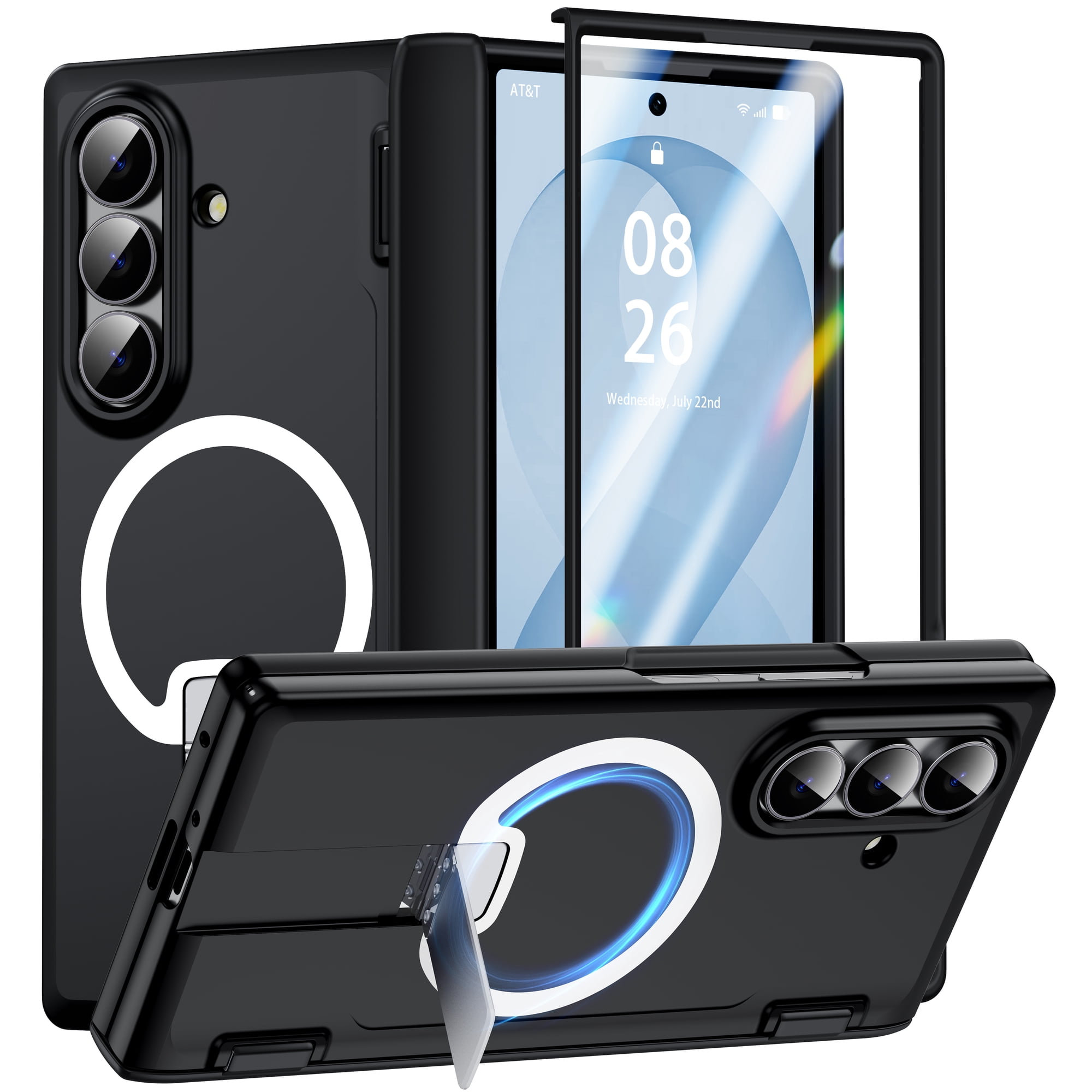 ANTSHARE Magnetic for Samsung Galaxy Z Fold 8 Ultra Case with Built-in Screen Protector & Hidden Kickstand, Hinge Protective Smooth Hard Matte Armor Case