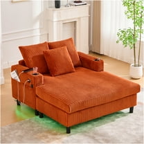 JERFIT Modern Corduroy Recliner Sofa with RGB Lights, USB Charging, Cup Holders & Deep Seat, Oversized Comfort for Living Room, Bedroom, Orange