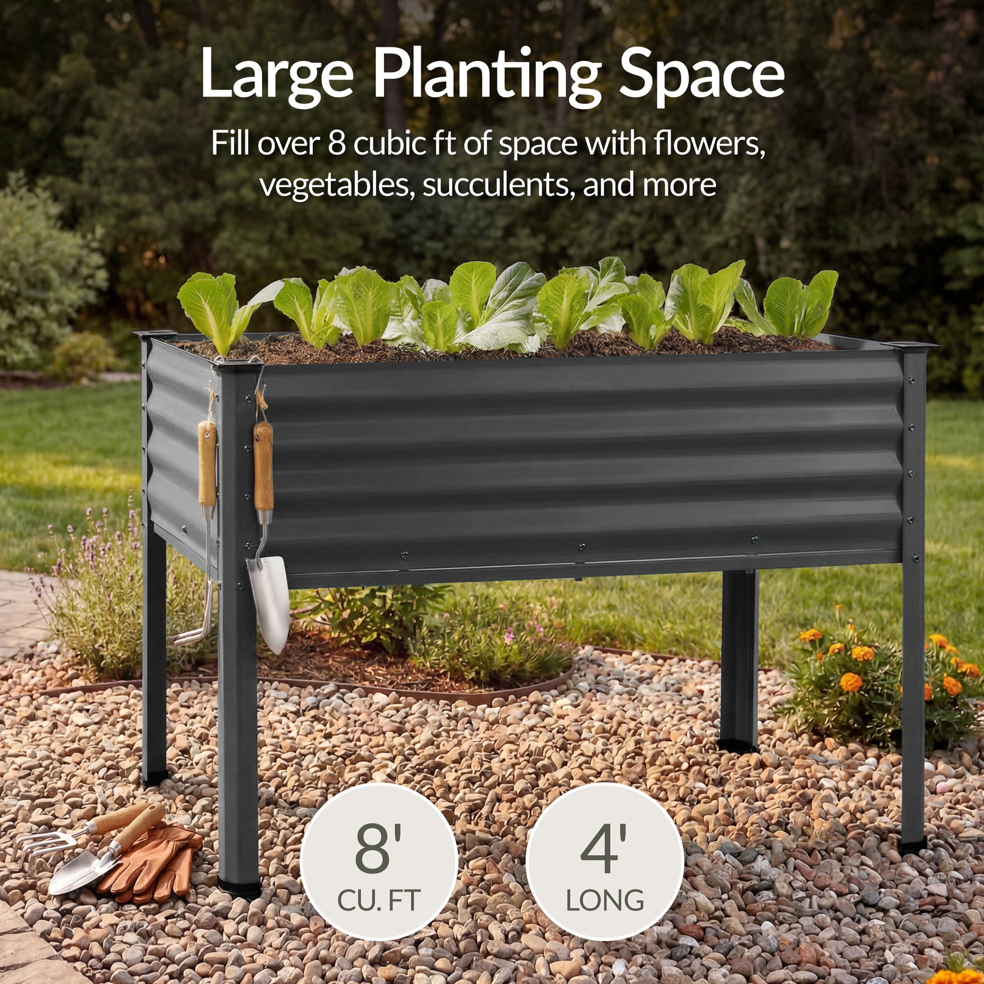 Best Choice Products 48x24x30in Elevated Galvanized Metal Garden Bed w/ Corner Protectors - Charcoal