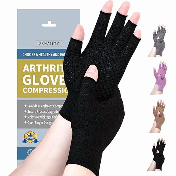 wonima44 DRNAIETY Compression Gloves- Arthritis Gloves for Men & Women Hand Pain, Rheumatoid, Swelling, Carpal Tunnel Pain, Tendonitis, Anti-Slip Fingerless for Typing Daily Work(M, Black)