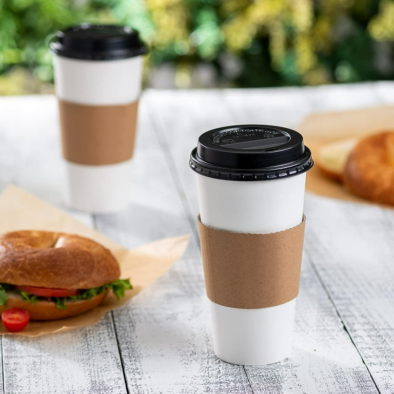 Comfy Package [50 Sets - 20 oz.] Disposable Coffee Cups with Lids, Sleeves, Stirrers - To Go Paper Hot Cups