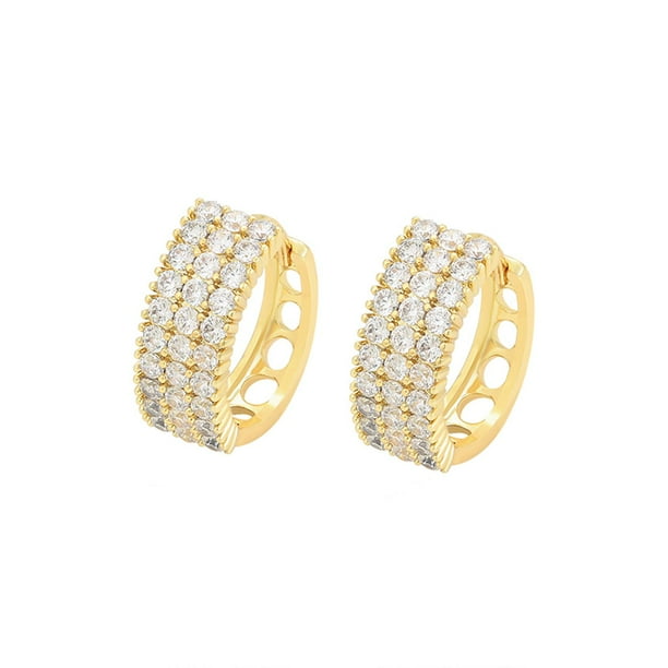 Hermosas Arracadas Anchas Para Dama Swarovski Oro 14K Lam dorado Unitalla