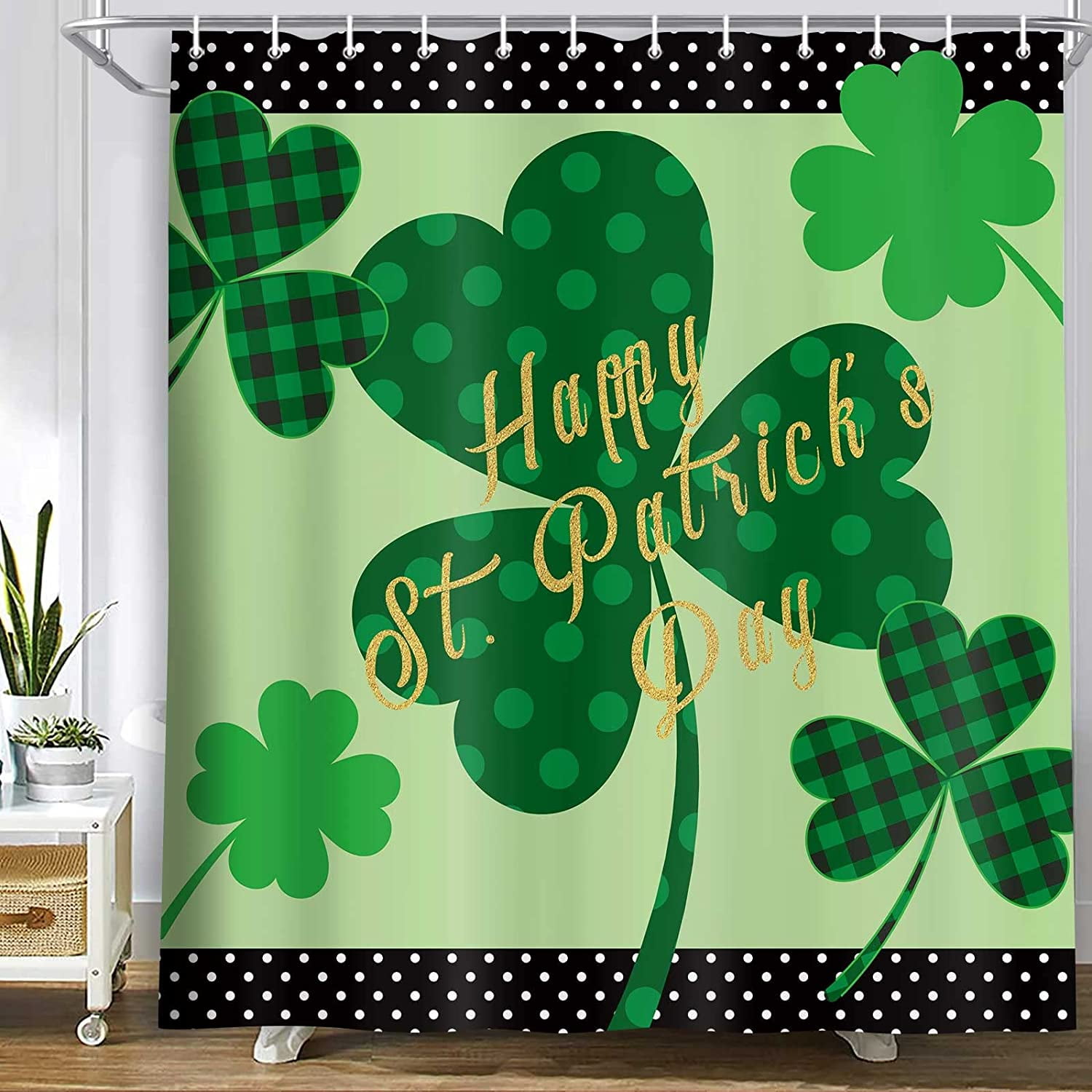 SPXUBZ St. Patrick's Day Shamrock Shower Curtain,Large Clover Leaf