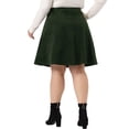 thumbnail image 3 of Unique Bargains Women's Plus Size Button Decor Elastic Waist A-Line Skirt, Army Green, 2X, 3 of 5