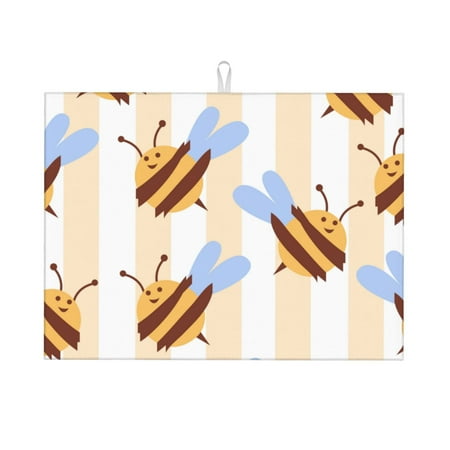 

Tebeau A Bee Print Dish Drying Mat for Kitchen Counter Dish Drying Pad with Non-slip Rubber Backed Hide Stain Anti Absorbent for Kitchen Counter Drying Mat
