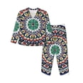 thumbnail image 1 of Fotbe Colorful With Blue Oriental Conjunto de Pijama de Manga Larga para Mujer con Estampado, Ropa de Dormir de 2 Piezas, Conjunto de Casa Suave y Cómodo con Bolsillos-Medium, 1 of 7