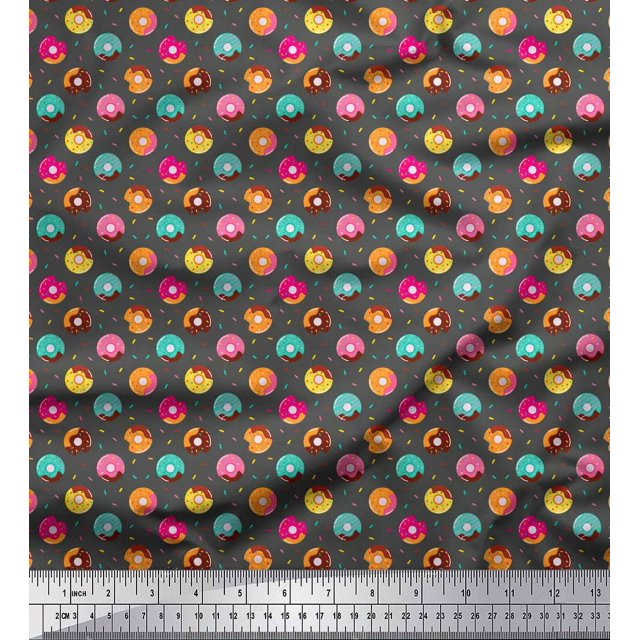 Soimoi Gray Moss Georgette Fabric Donuts Food Print Sewing Fabric Yard 42 Inch Wide
