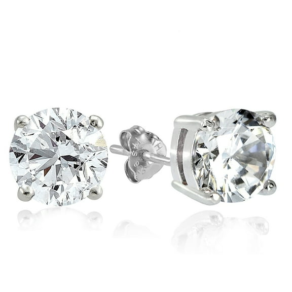 Sterling Silver 7.75ct Cubic Zirconia 10mm Round Stud Earrings